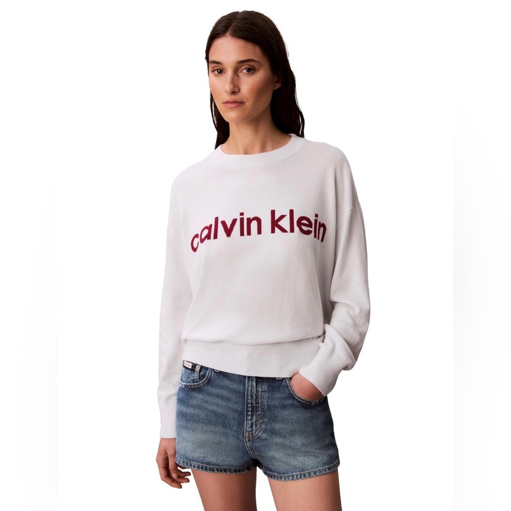 BNWT Calvin Klein White Pullover with Bold Red LOGO